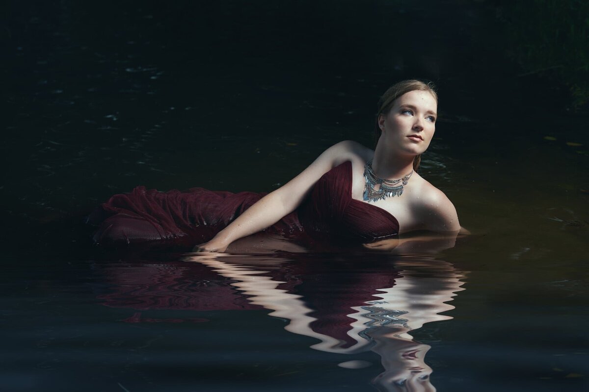 Elegant Senior Picture Photographer Portrait of Woman in Water Dress-16