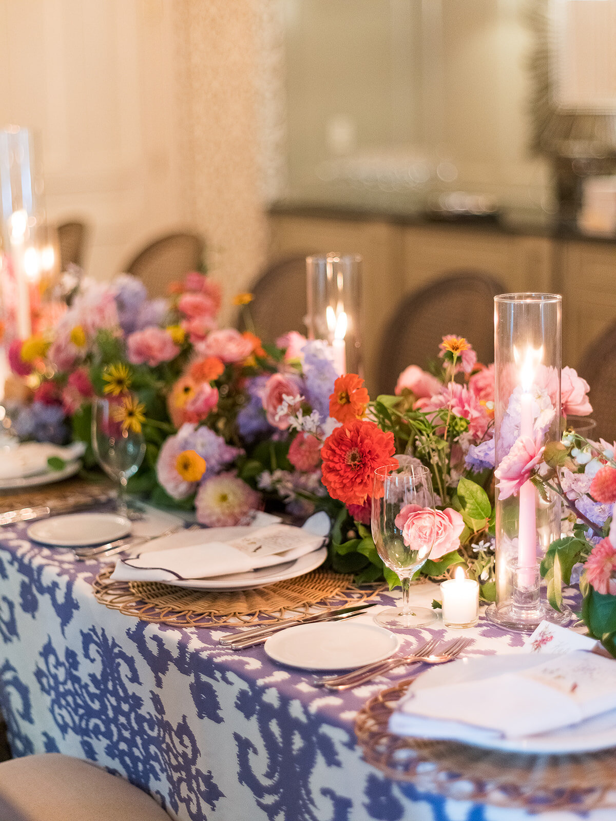 Kate-Murtaugh-Events-RI-wedding-planner-micro-wedding-Inn-at-Hastings-Park-boutique-hotel-Lexington-Boston-MA-luxury-elopement-colorful-dahlia-florals-candlelight-dinner-table