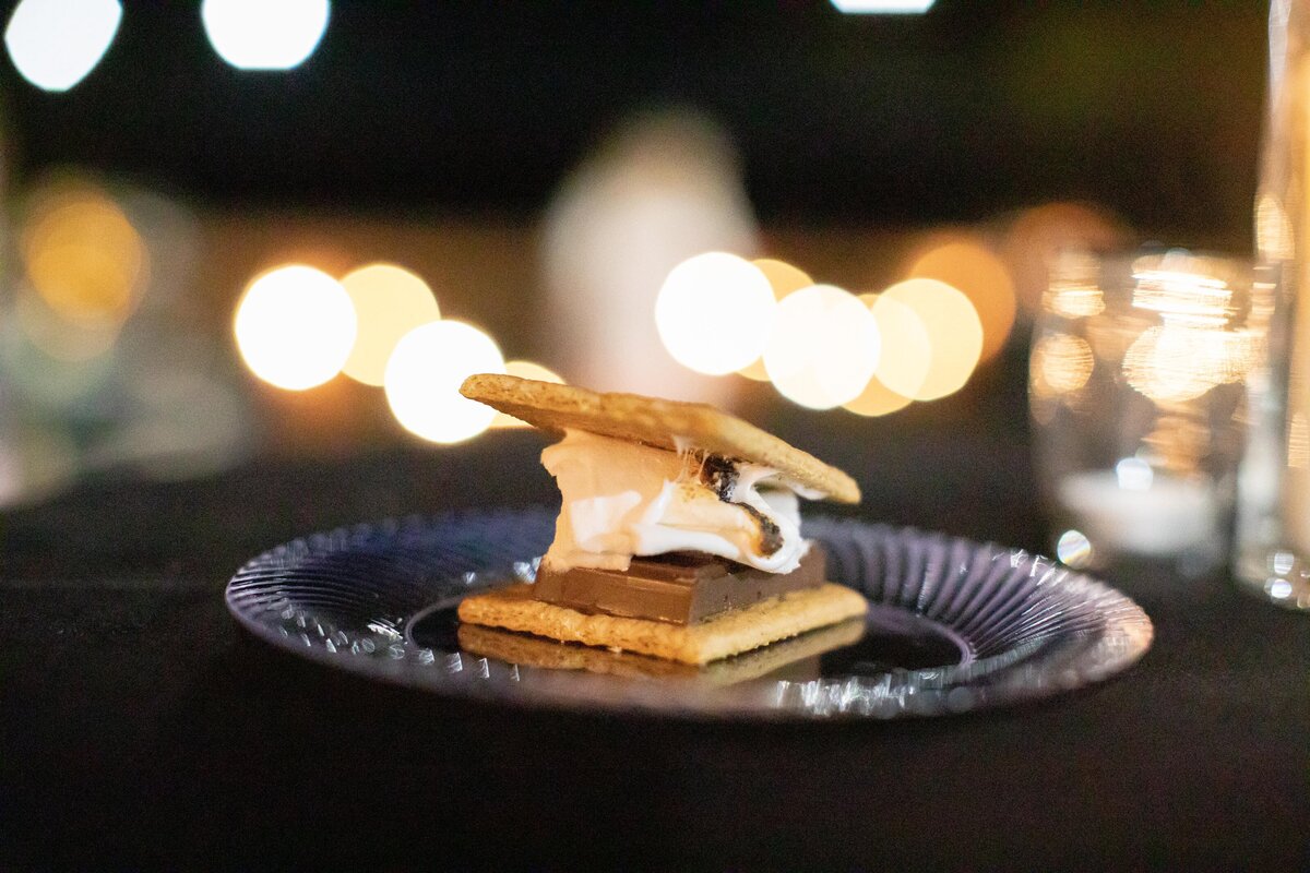 smores served at winter wedding in Texas Milltown Historic District
