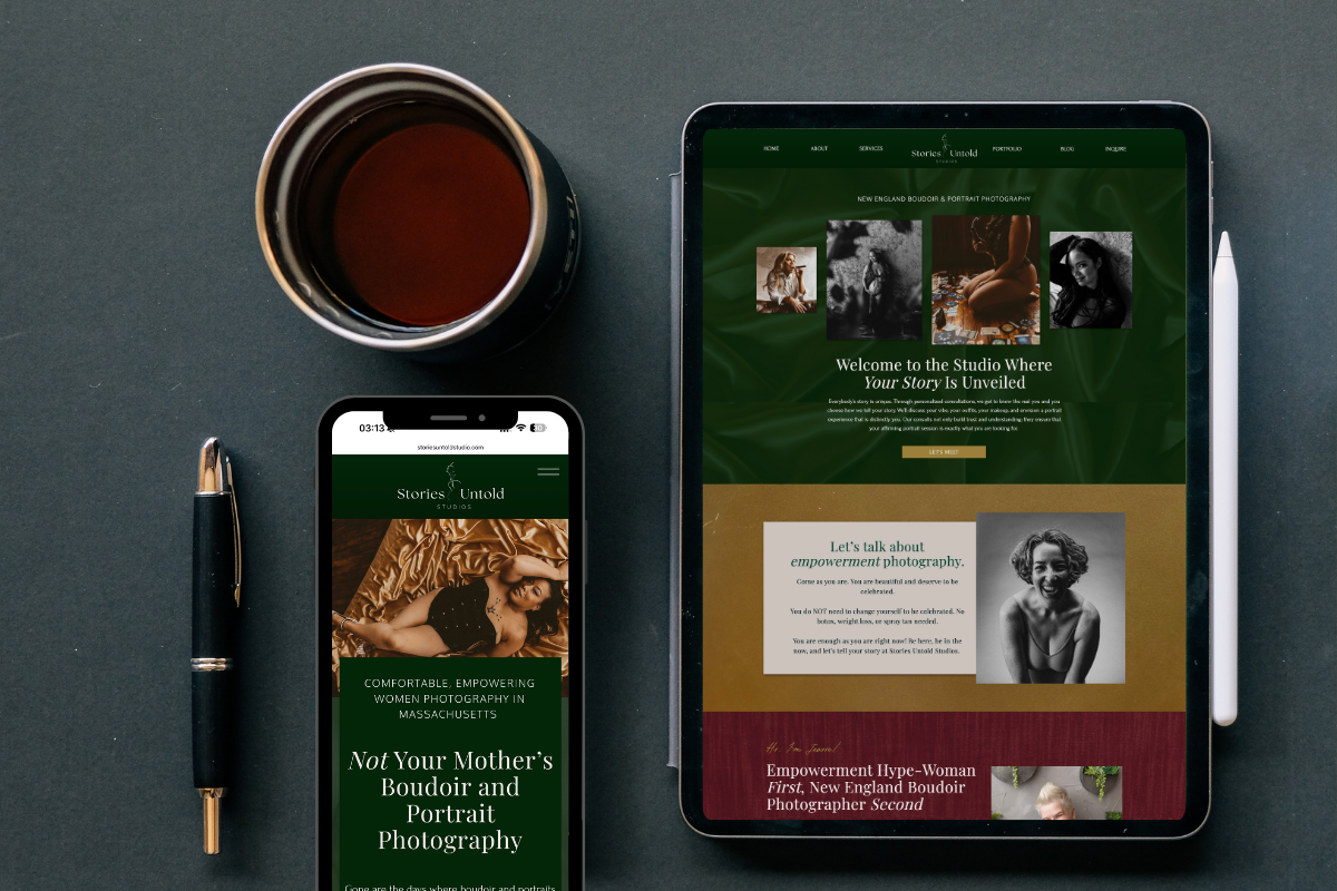 Custom website design for Stories Untold Studios, a Boudoir Photography in Massachusetts