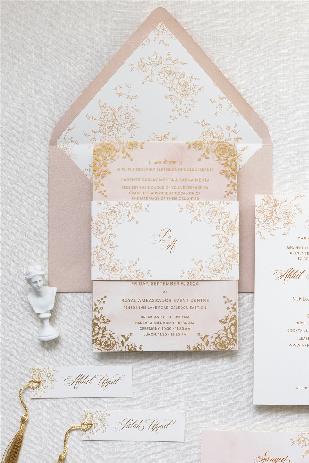 G Designers Gold Acrylic and Blush Wedding Invitation 2