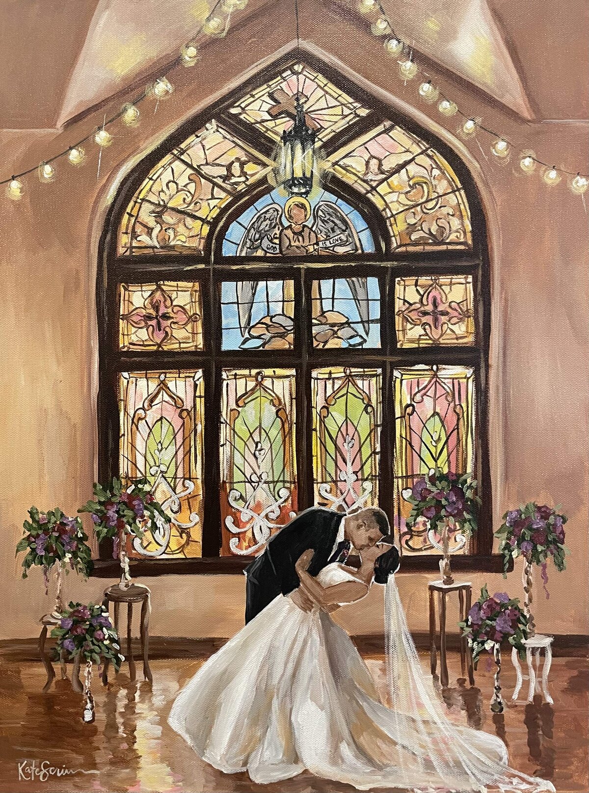 painting of bride and groom