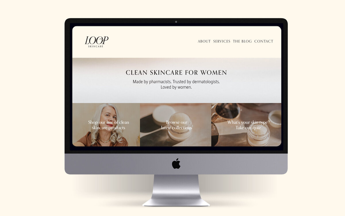 A mockup of the Loop Skincare website