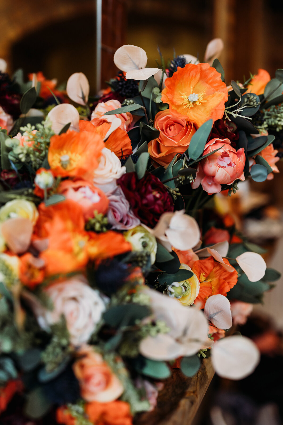 Close up of colorful bridal bouquet