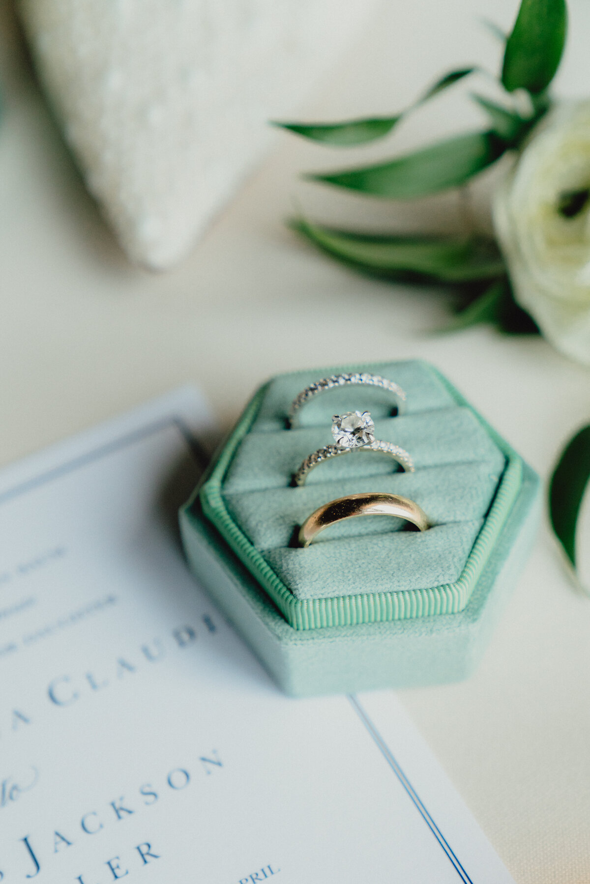 Detail shot of wedding ring in box