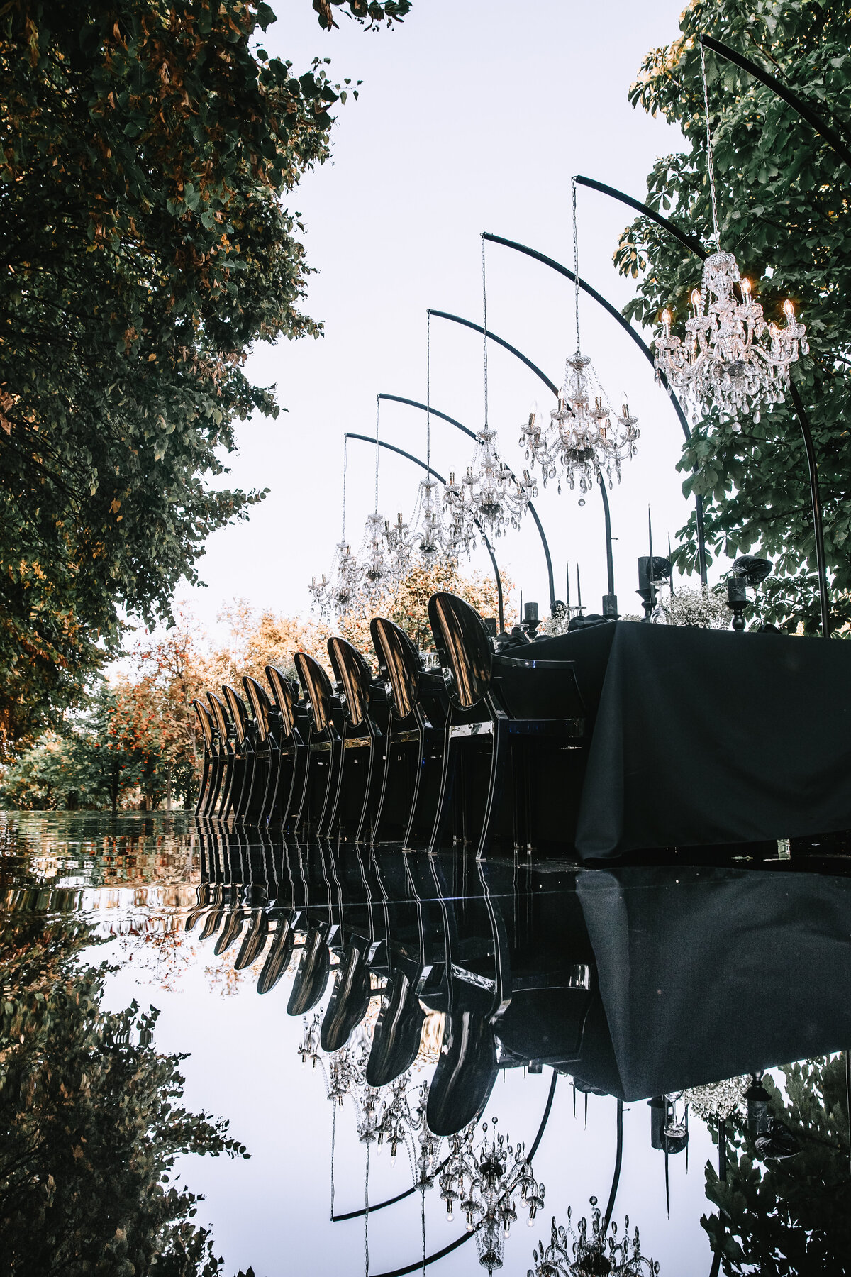 black table chandelier