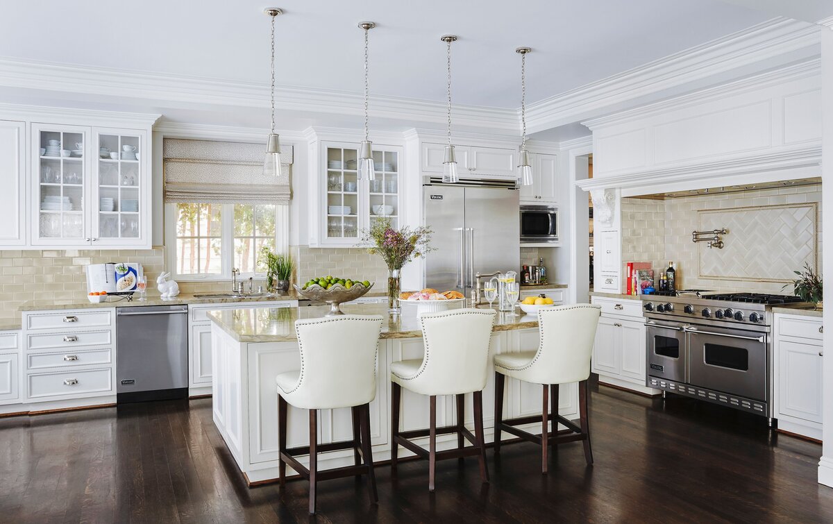 Classic Design Kitchen Interior With Bar Stools