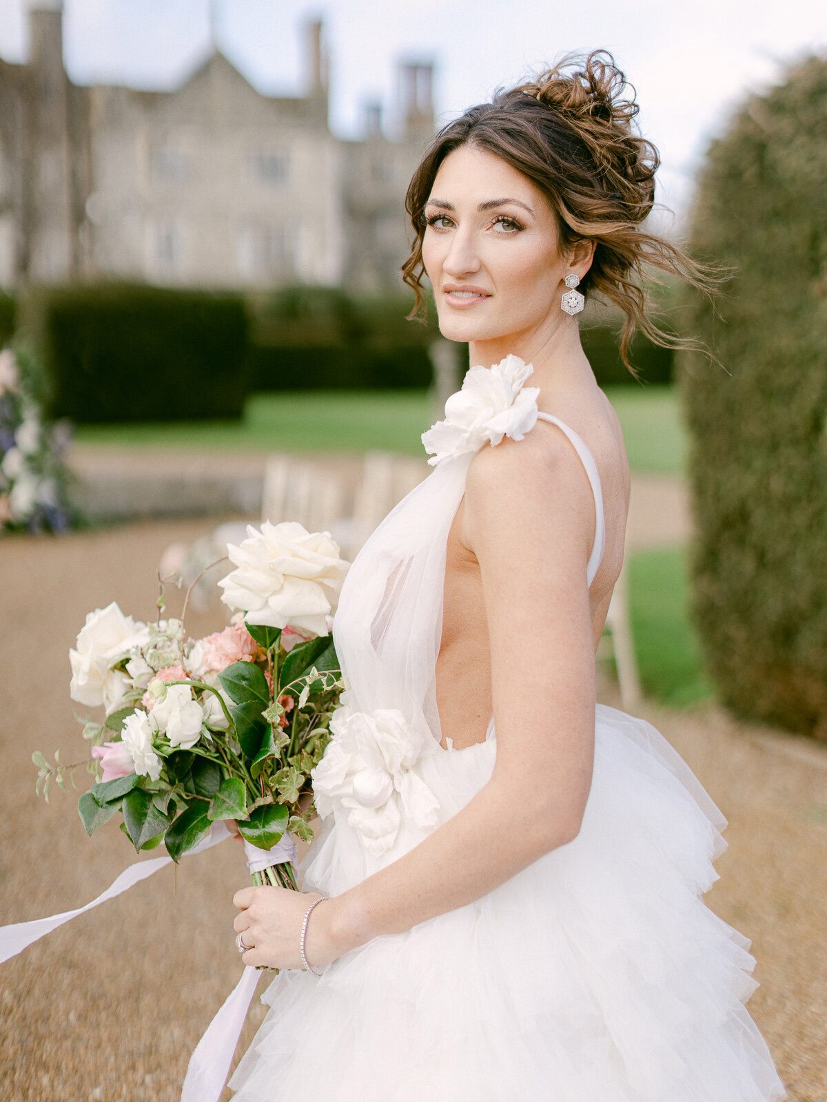 Kayla Stoate Photography Eastwell Manor Wedding Bridal Editorial Dress Bouquet