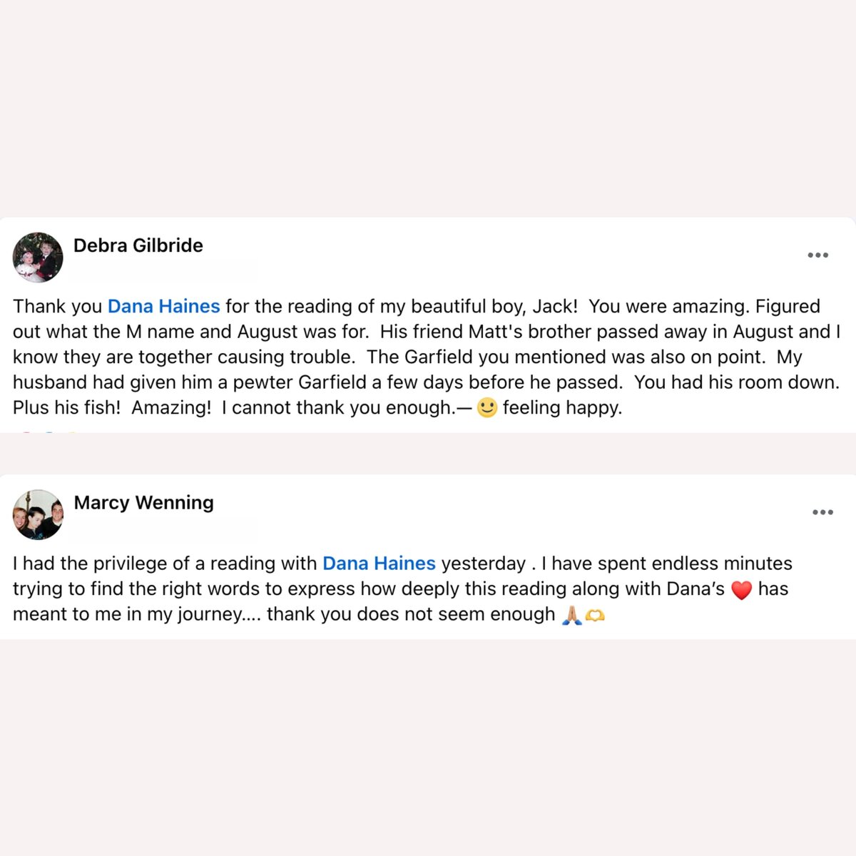 medium  testimonials with medium dana haines for psychic reading mediumship reading