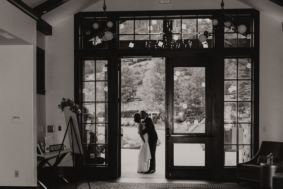 Black and white photo of Alana and Ryan on their wedding day