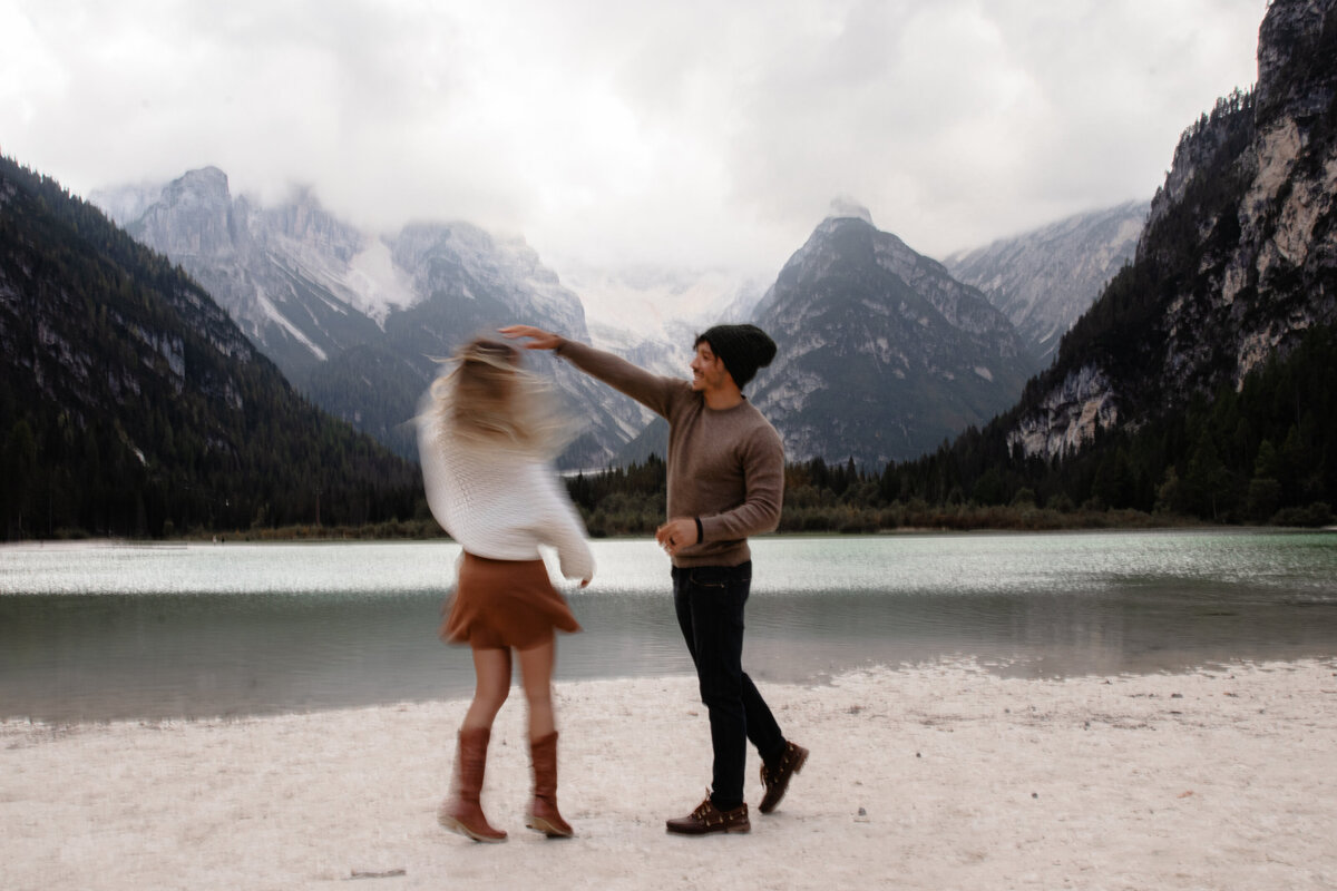 Artistic wide-angle shot of a couple