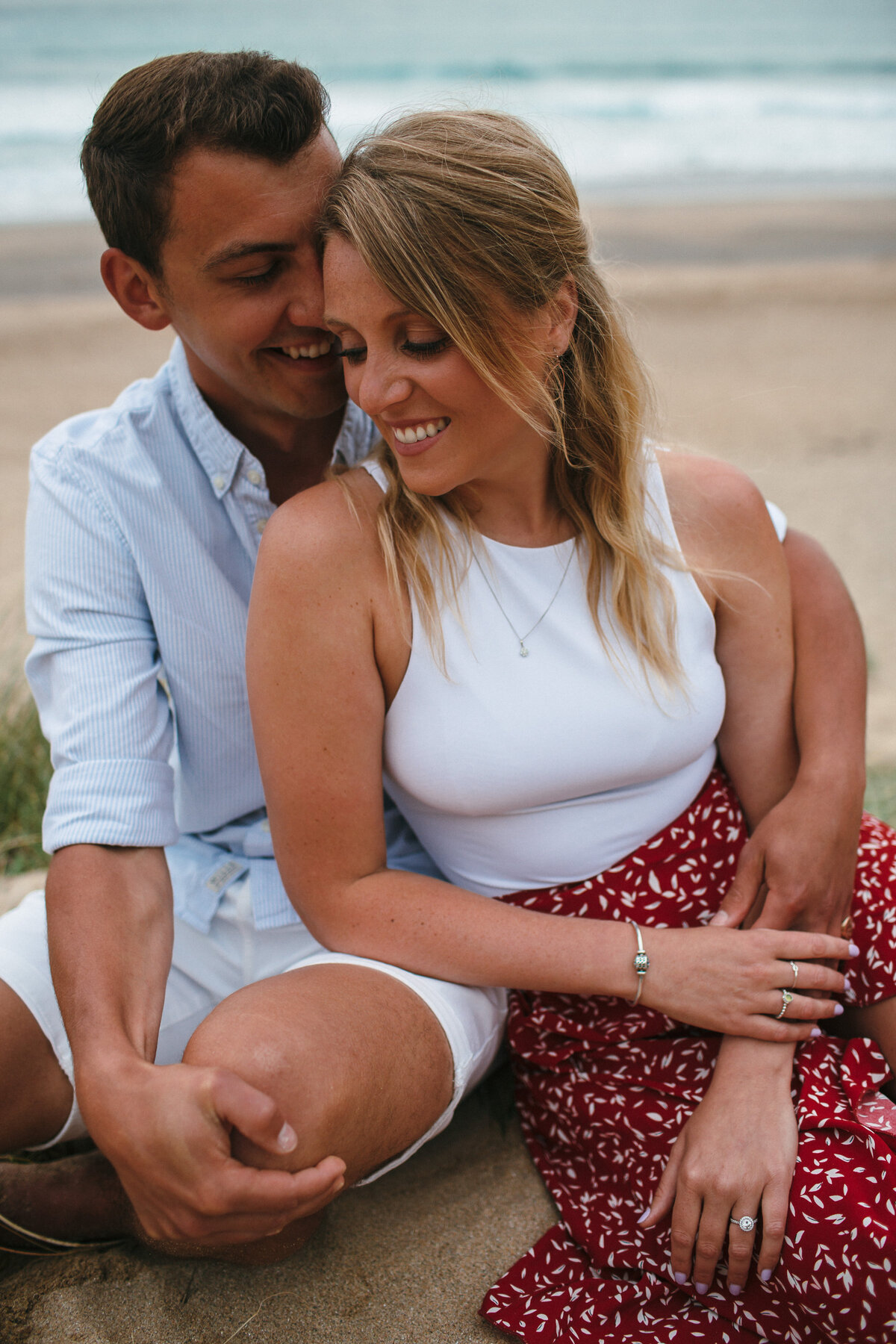 Engagement shoot at Holywell Bay in Cornwall