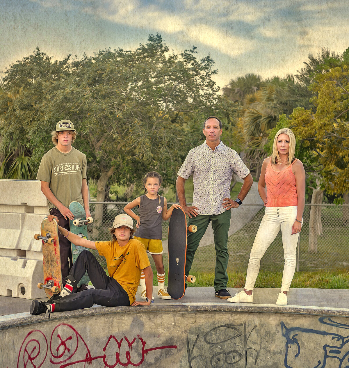 family at skating park in satellite beach