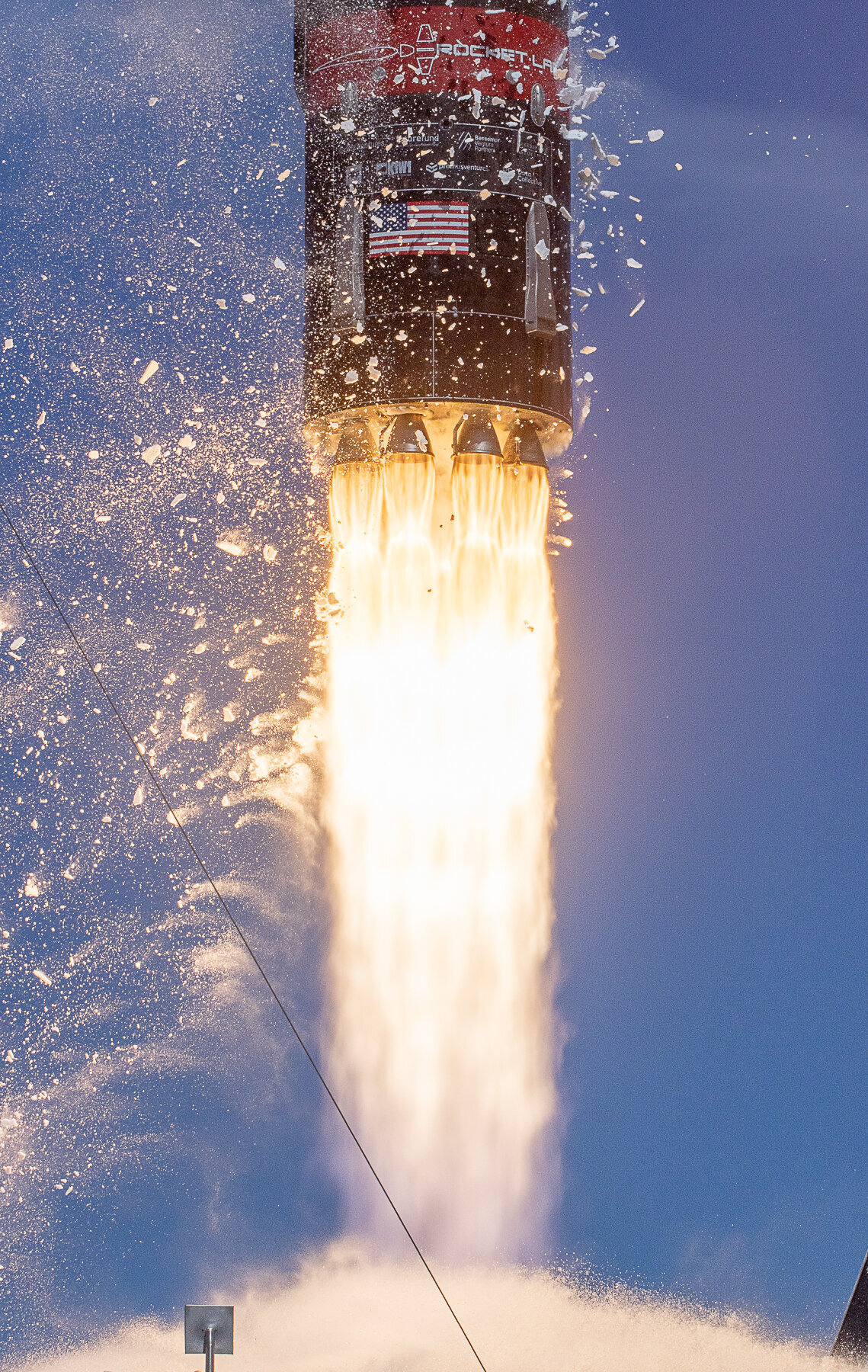 Electron Rocket launch. Detail of engine plumes.