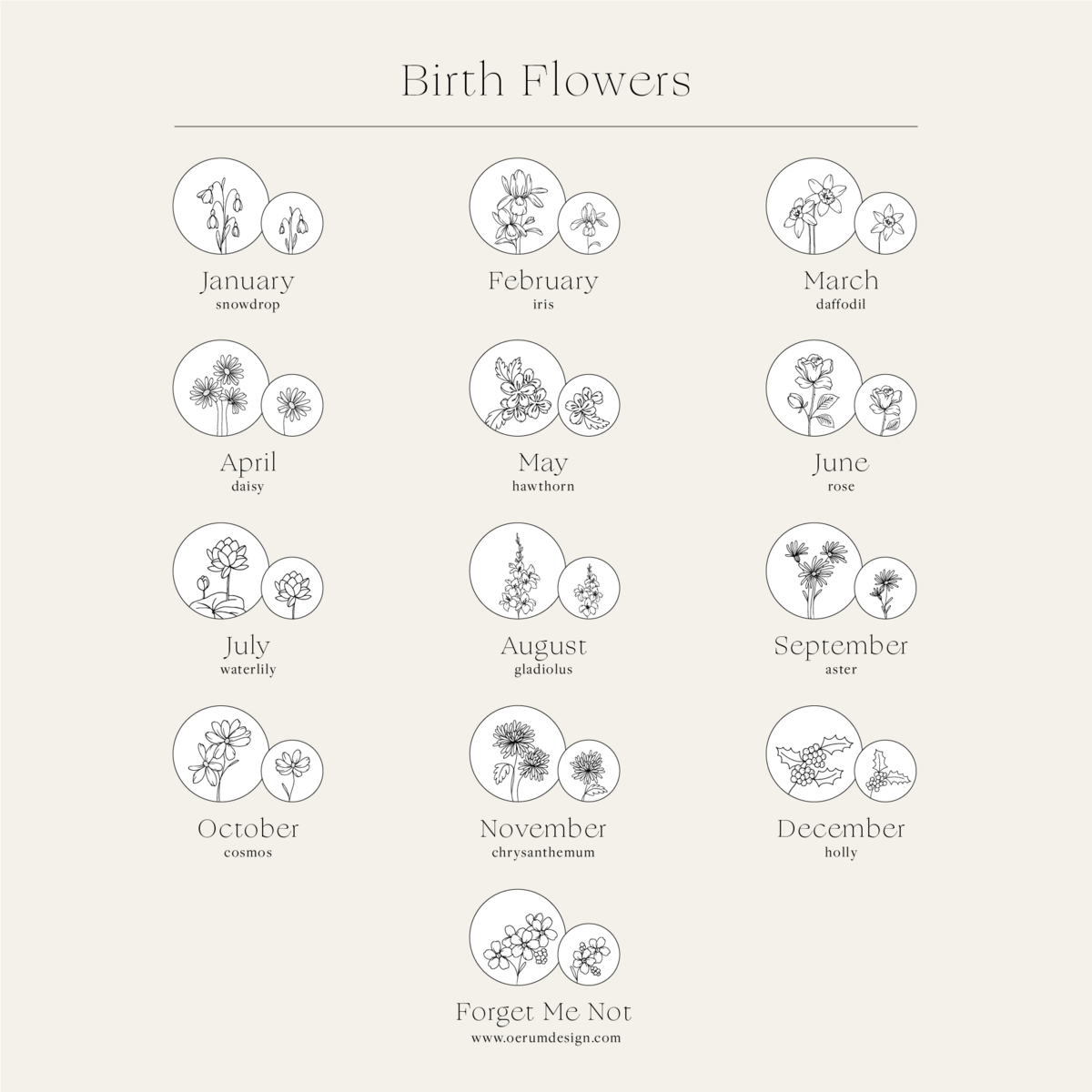 OERUM birth flower pendant illustrations-02