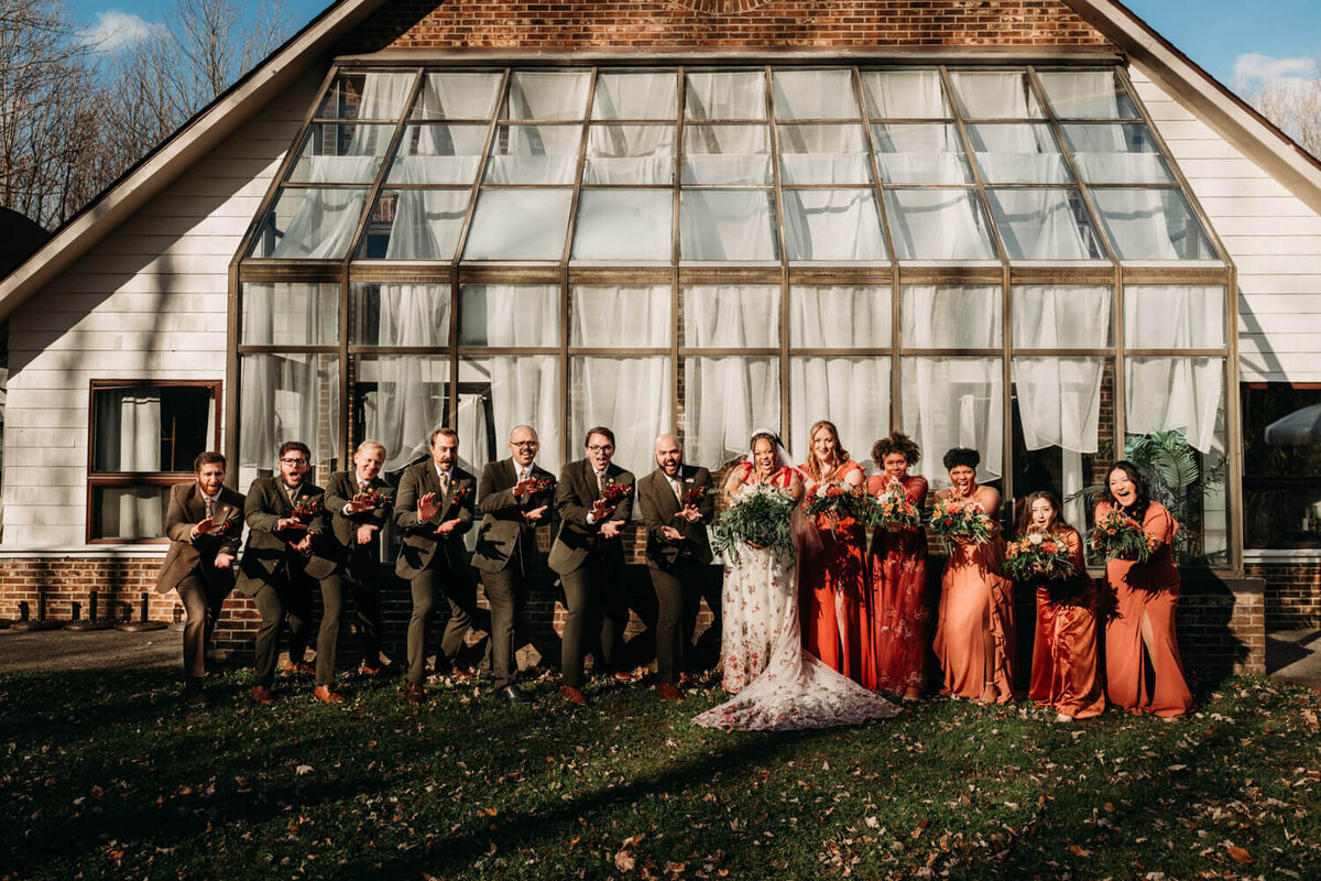 Wedding Party does a Dragon Ball Z pose for a fun photo at Ohio wedding