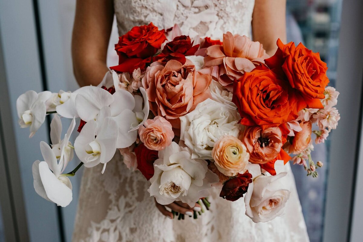 pink red and white bridal bouquet by philadelphia florist Sebesta Design