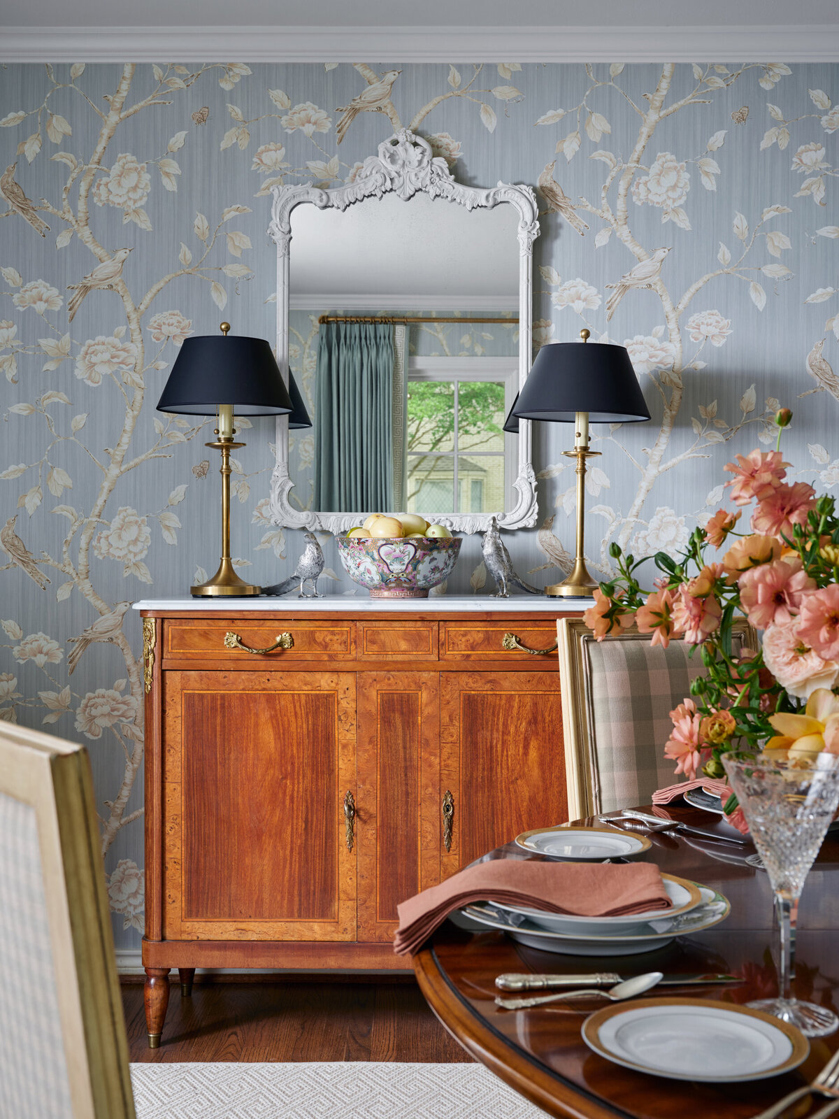 Antique Chest with Ornate White Mirror