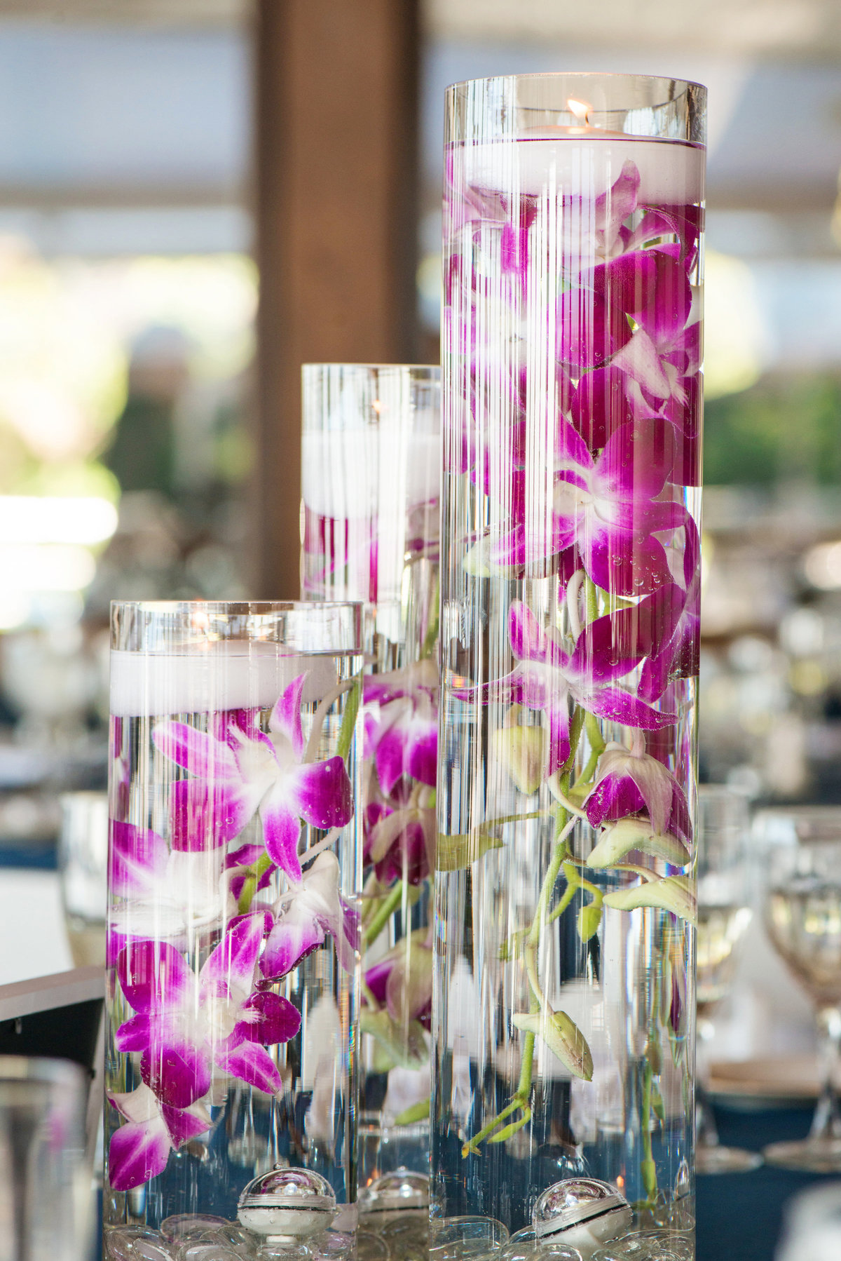 photo of centerpiece from wedding reception at Pavilion at Sunken Meadow