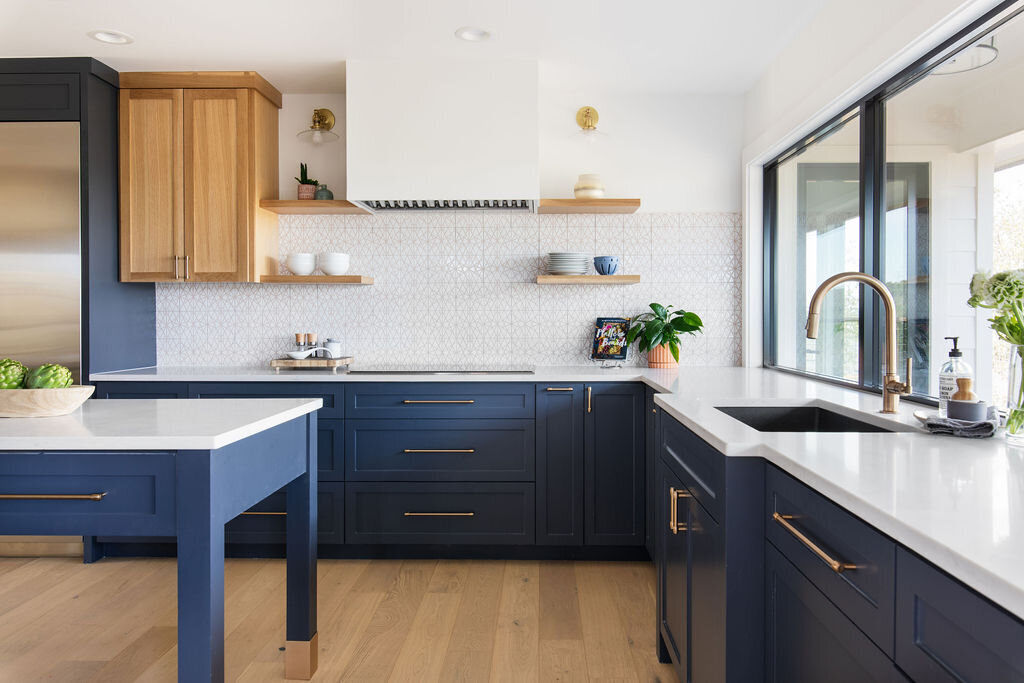 modern kitchen two tone navy and wood 5