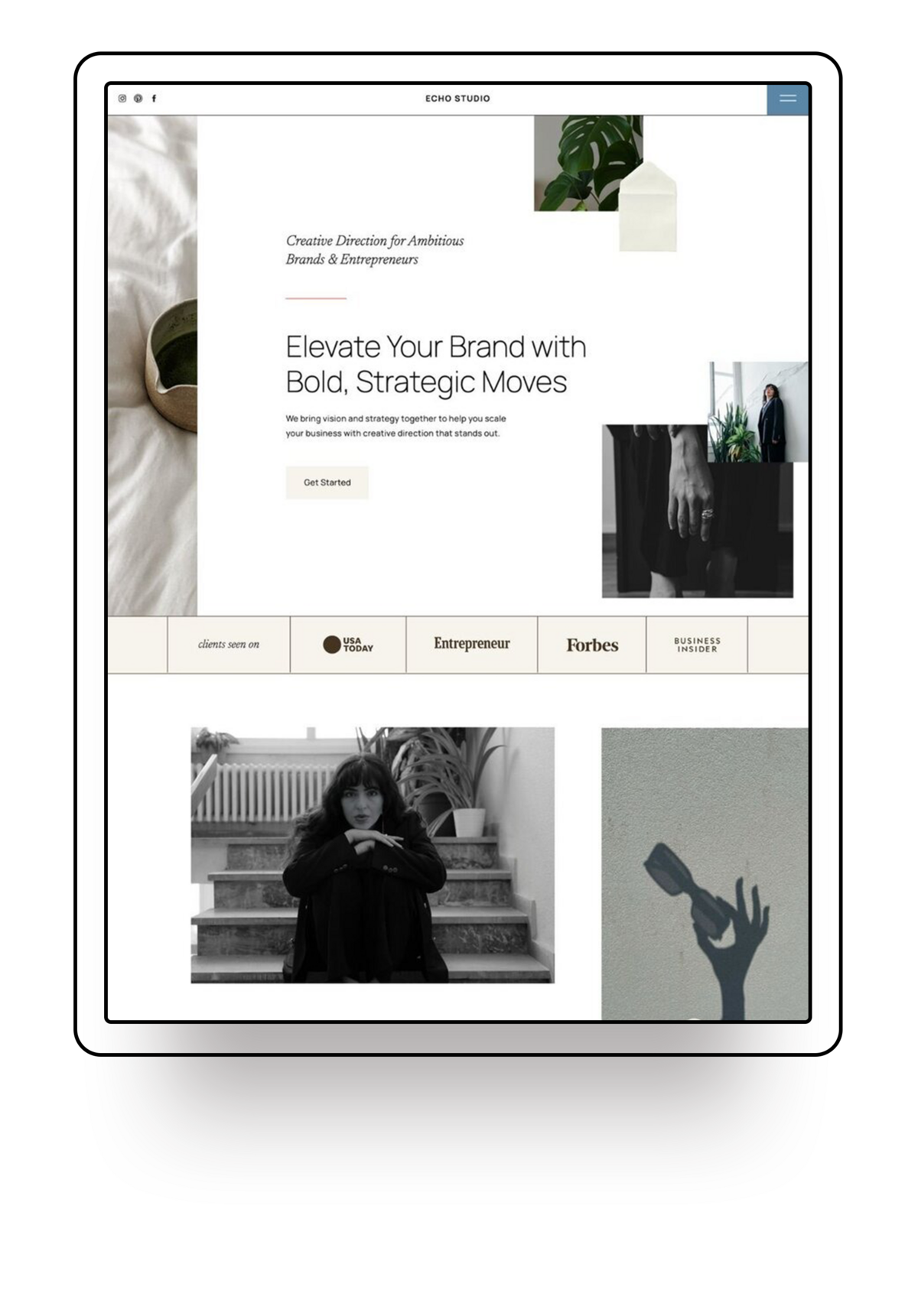 Showit Website template offered for template customisation services Palme Design Co