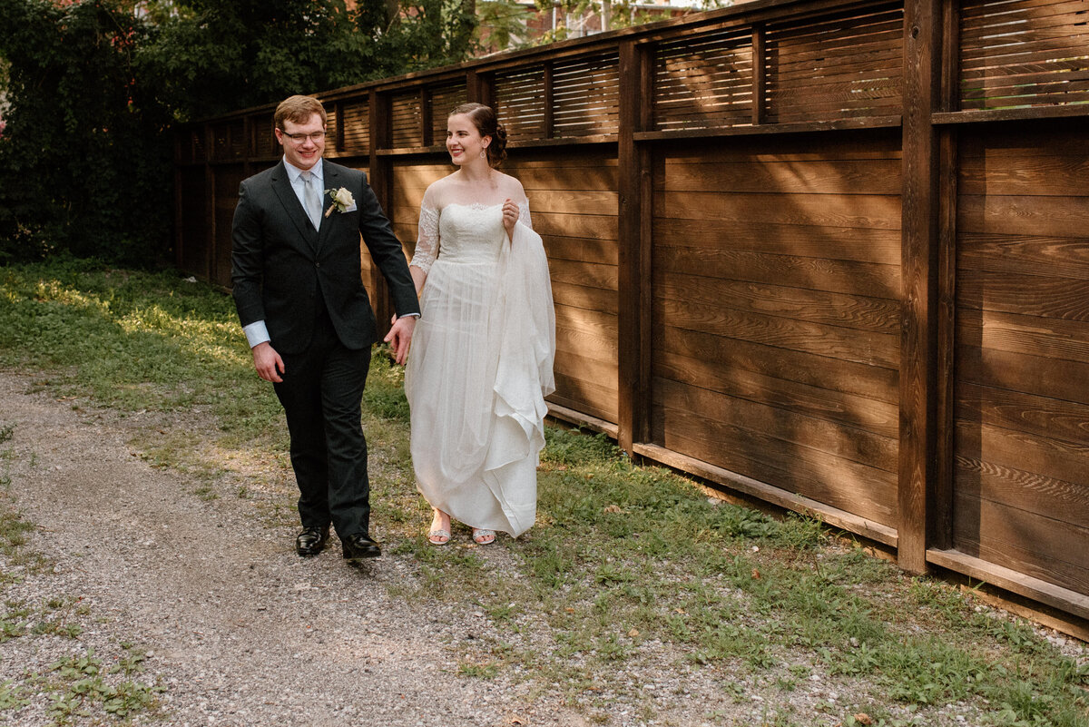 hamilton ontario spice factory wedding bride and groom walk together