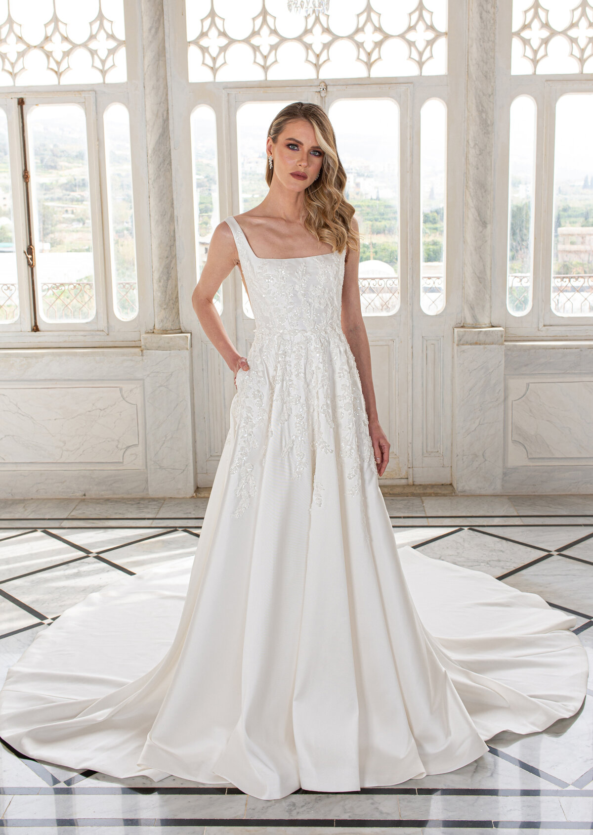 Square neckline A-line wedding dress