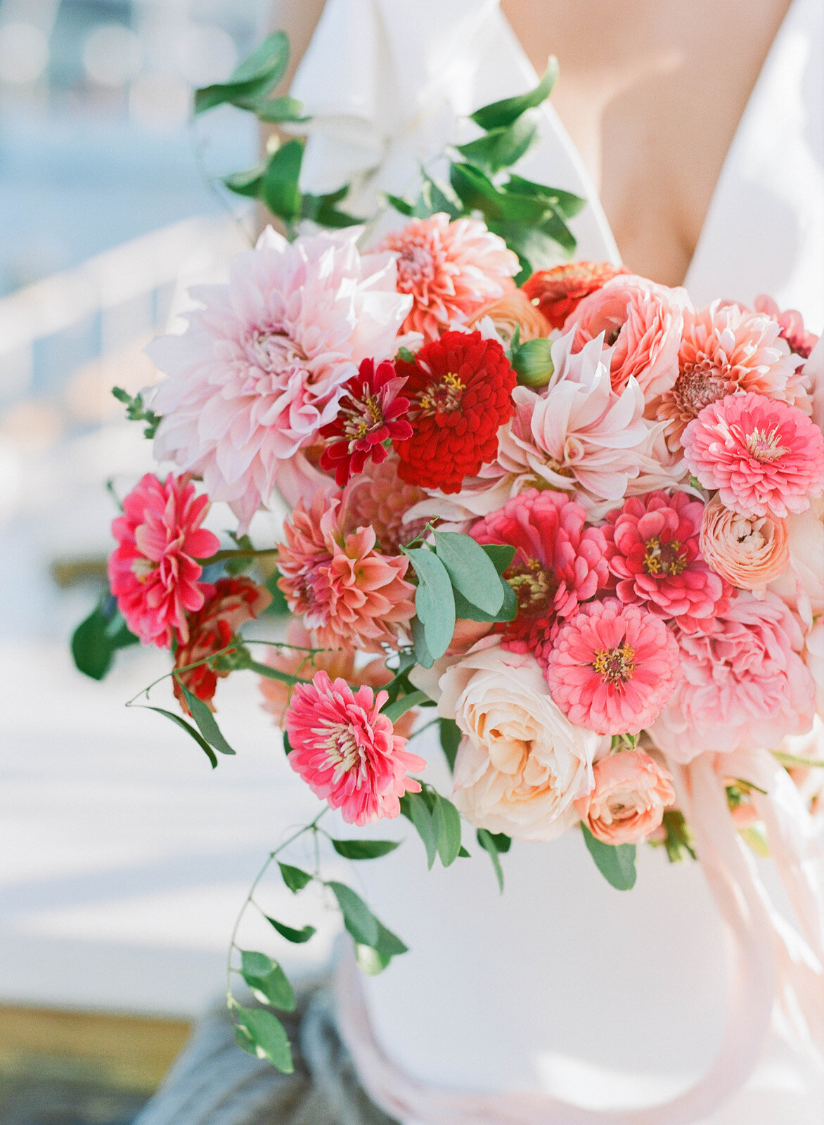 Kate-Murtaugh-Events-elopement-wedding-planner-Boston-Harbor-sailing-sail-boat-yacht-greenery-floral-bridal-portrait-dahlia-bouquet