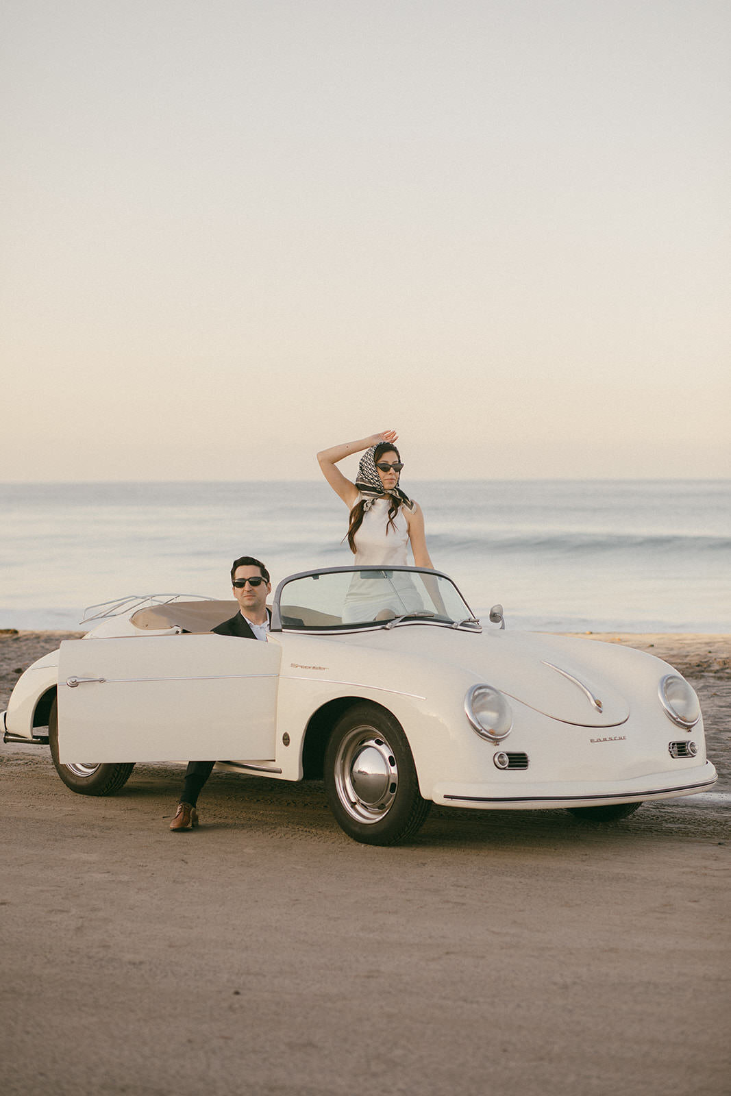 Beach engagement with vintage car Emma Lauren Photos Southern California Wedding Photographer -56