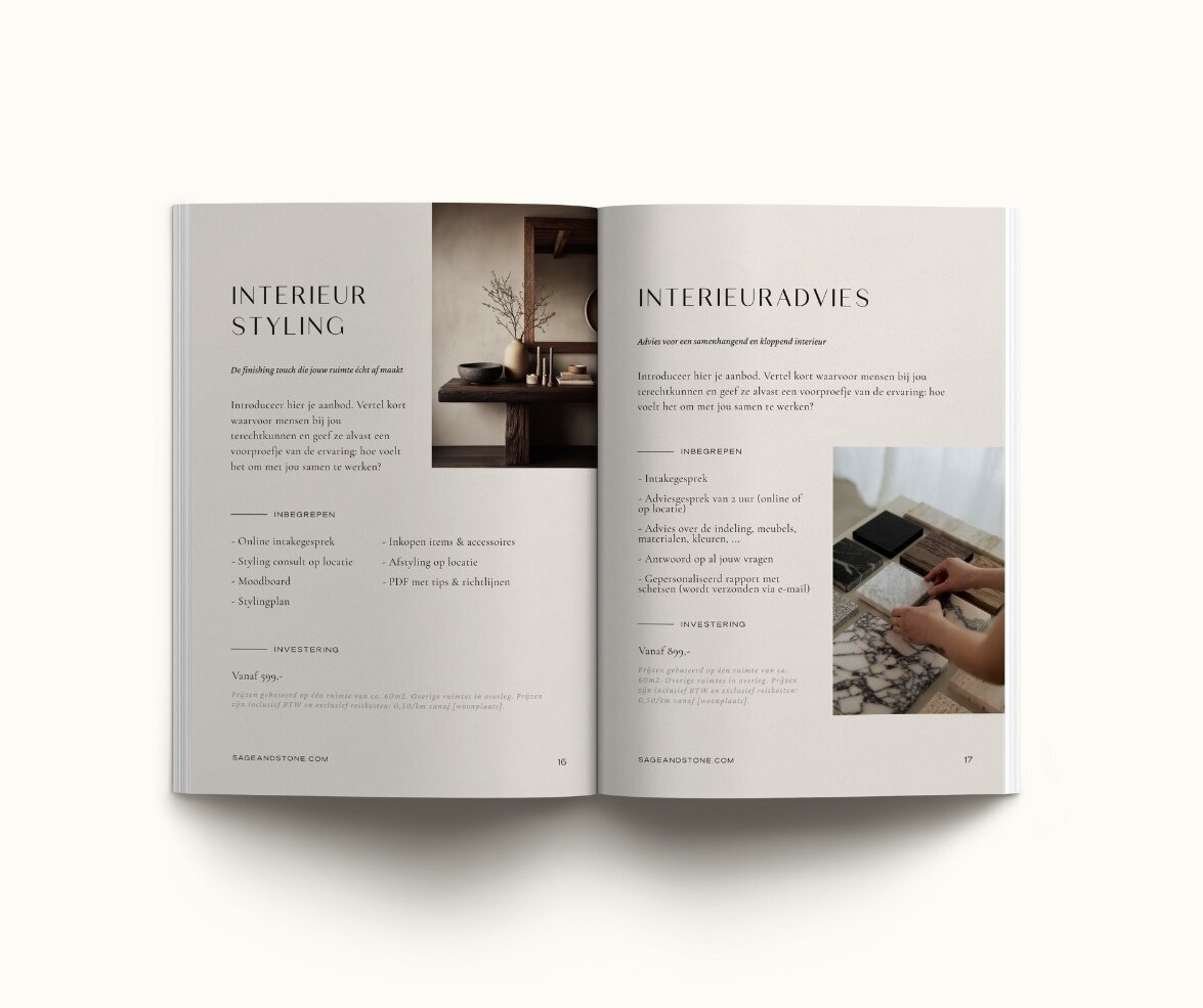 Brochure template voor interieurontwerpers Sage & Stone 12