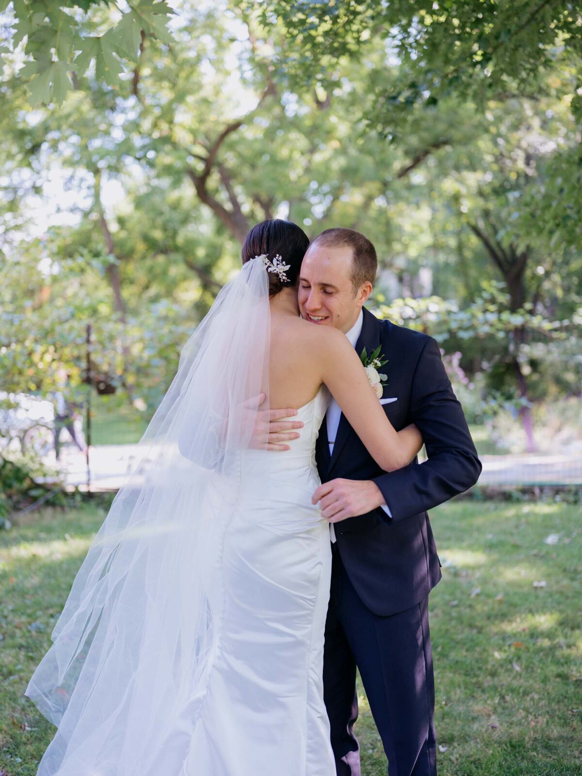 Bride and groom's emotional first look moment.