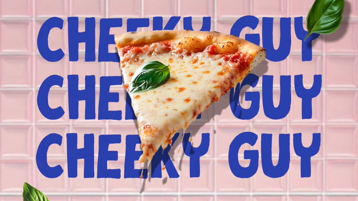 Social media post that says "Cheeky Guy" with a pizza in front