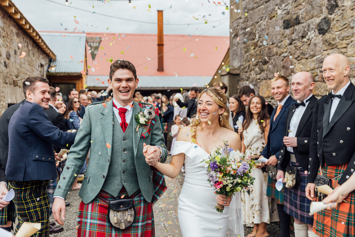 Confetti exit at The Free Company wedding