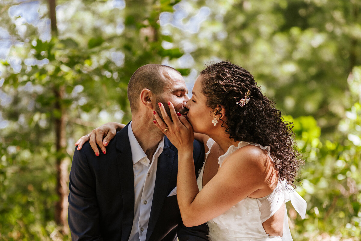 Dominican couple taking portraits at their elopement.