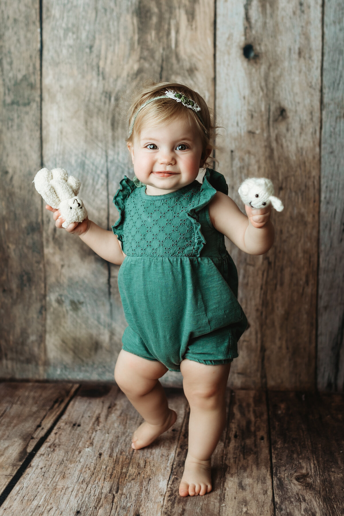 Little girl walking sitter photography session in Denver Photography studio