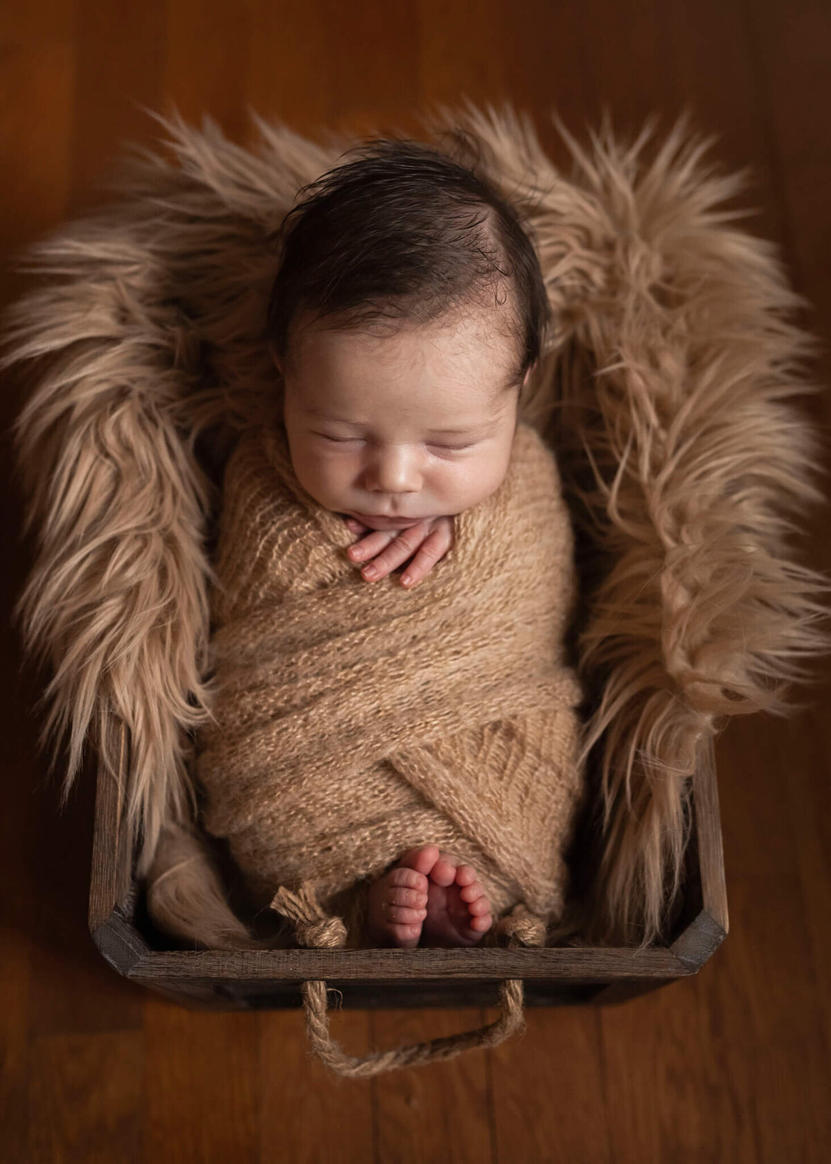 NJ newborn photos with little wrapped up boy