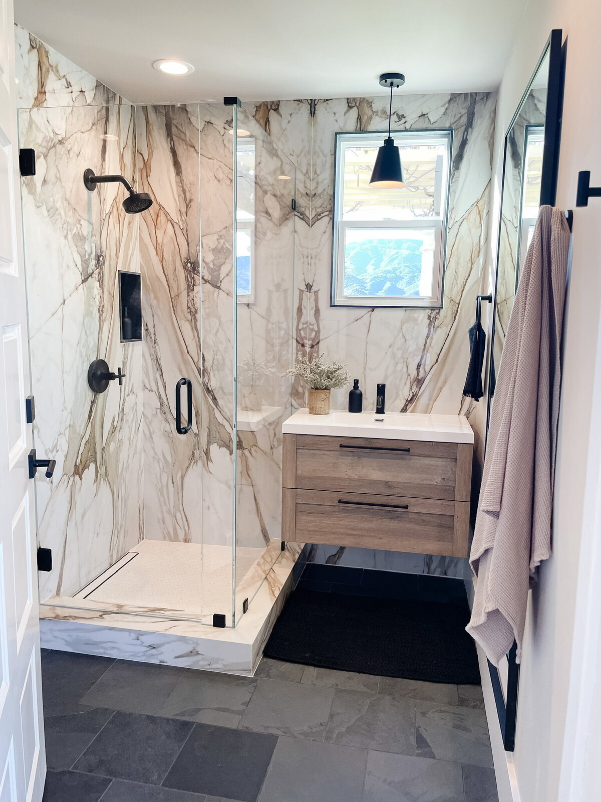 bathroom vanity and shower