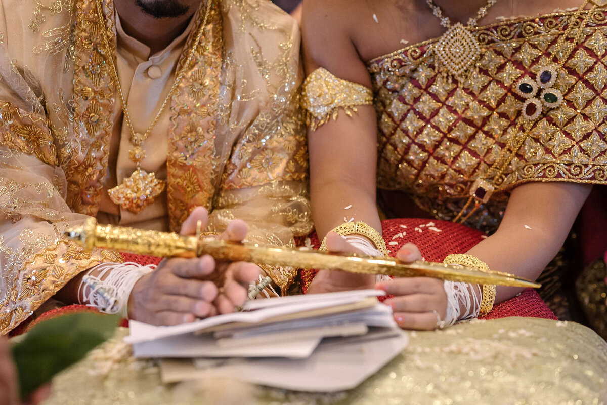 Bride and Groom in Traditional Cambodian Wedding Ceremony Outfits | Khmer Wedding Photography, Phavy Photography