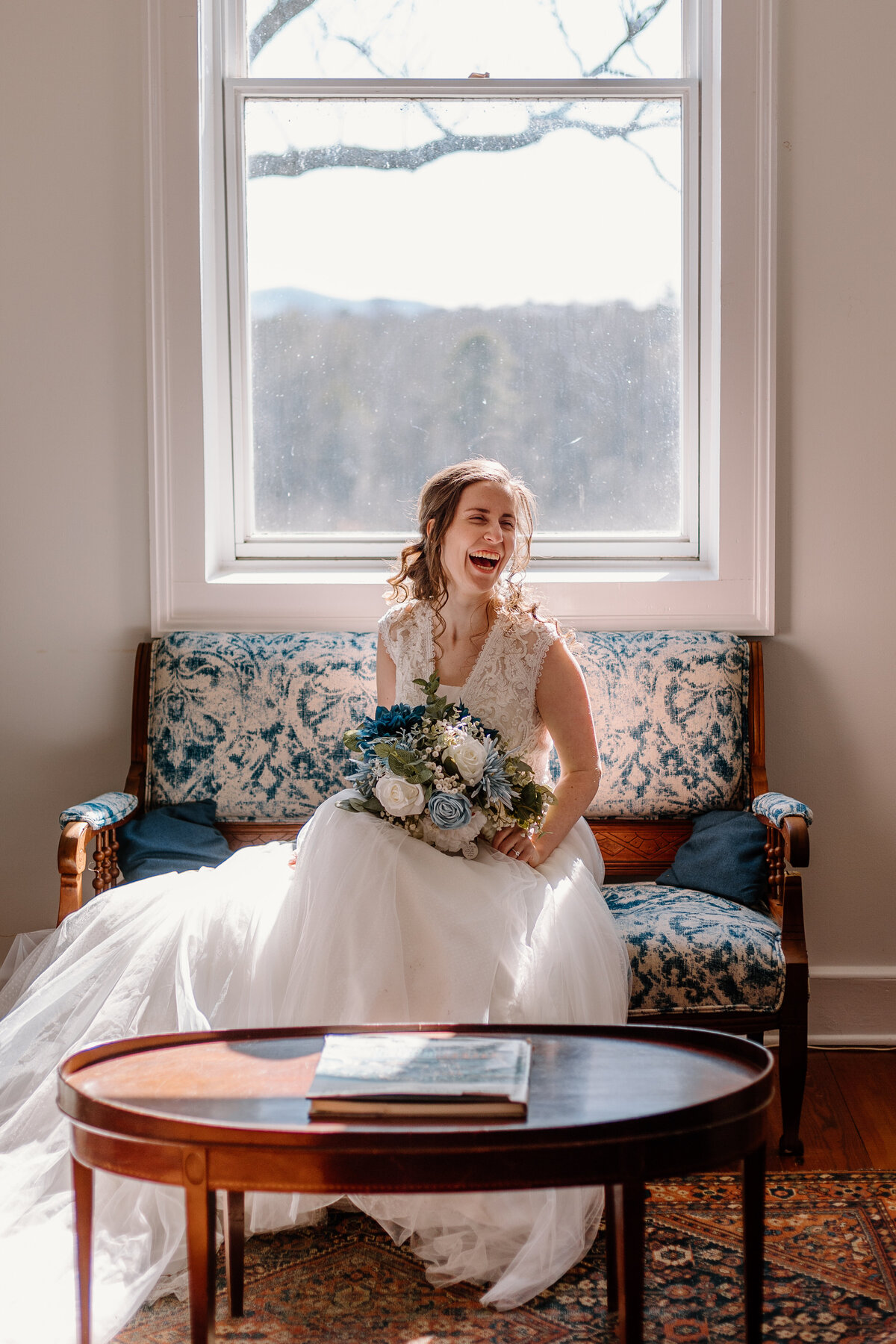 bride sitting on a couch