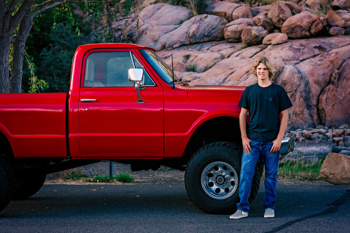 Boys and their trucks in Prescott senior photography session