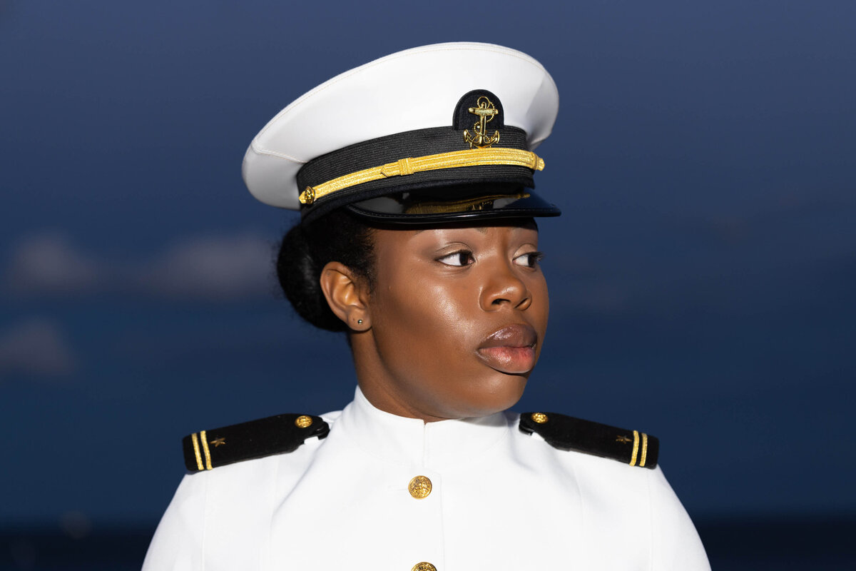 Profile of Naval Officer and blue sky.