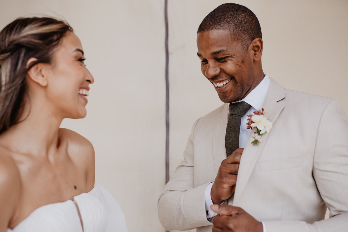 Utah Elopement Photographer captures bride and groom's first look before Moab Utah elopement