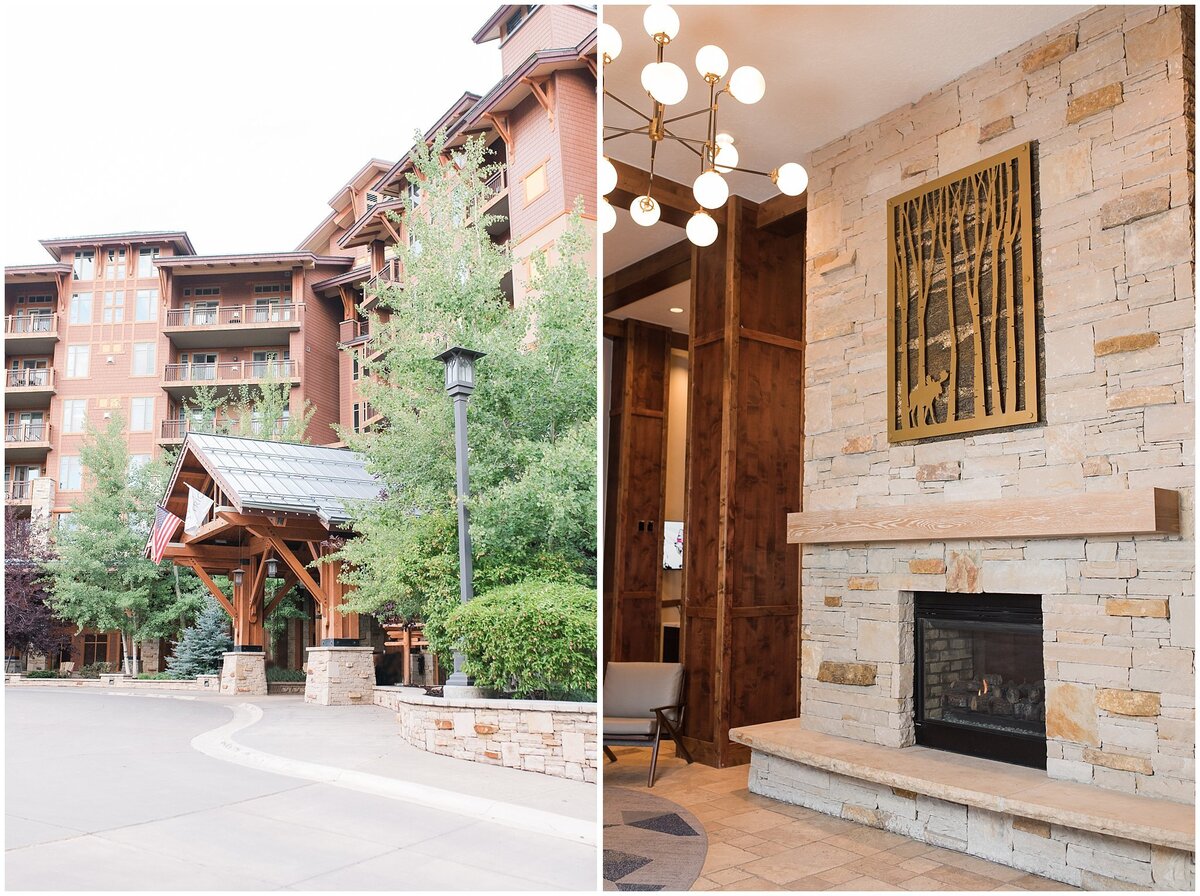 Main entrance and fireplace at the Hyatt Centric Park City