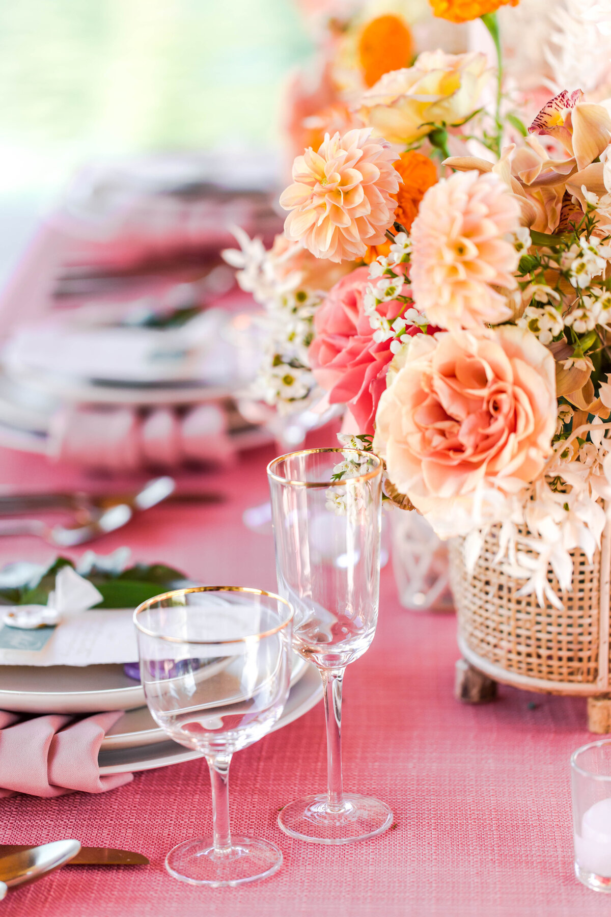 pink and orange wedding setting