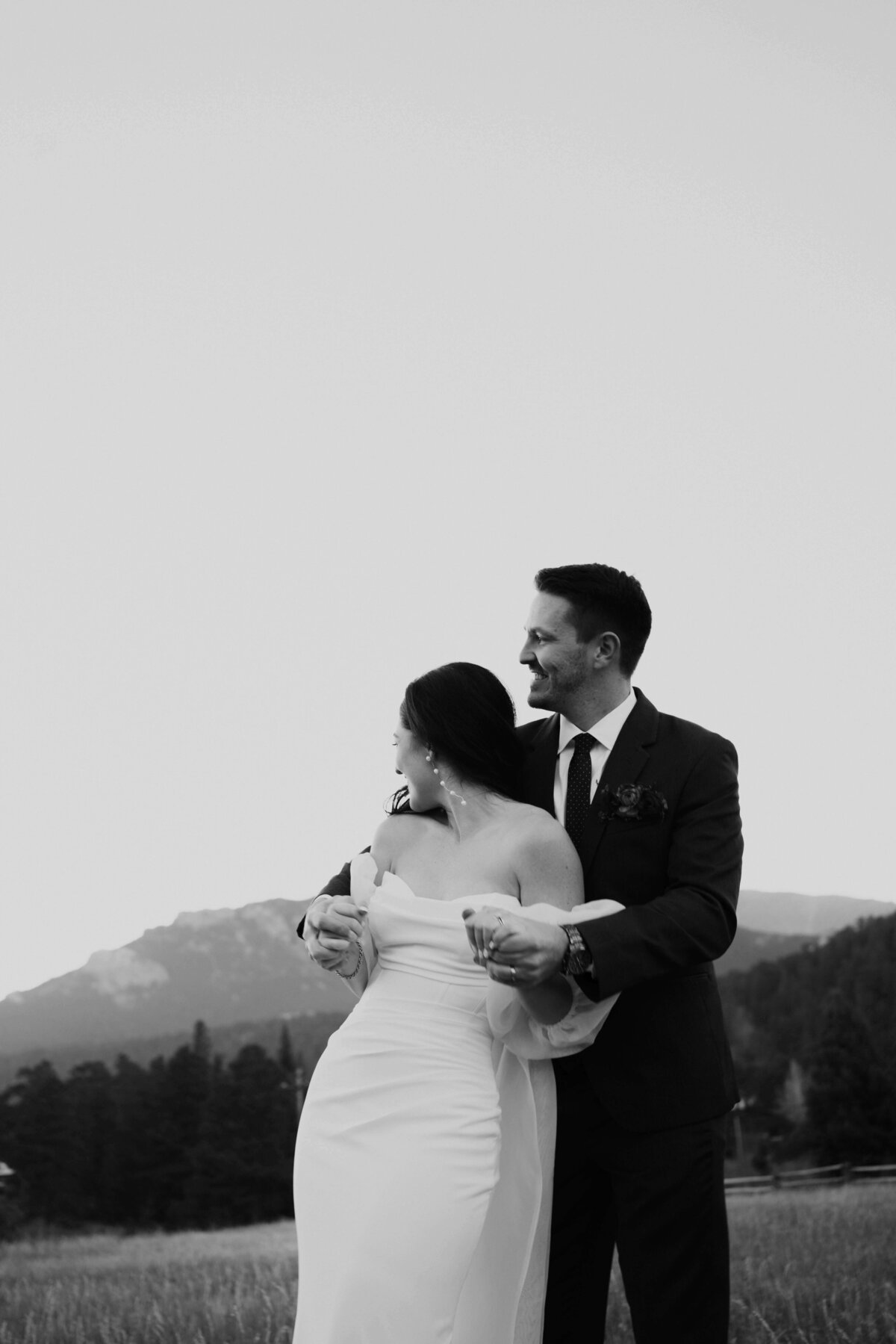 Black and White Couple Portrait in Mountain Field