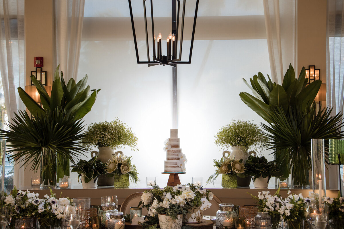 A dramatic reception tabel  at a destination wedding in Puerto Rico