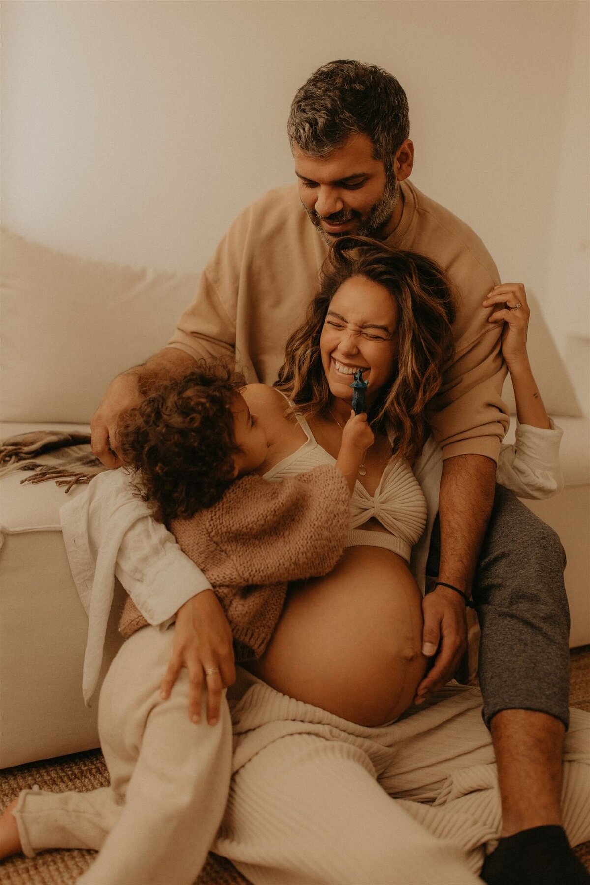 cozy family studio maternity photoshoot