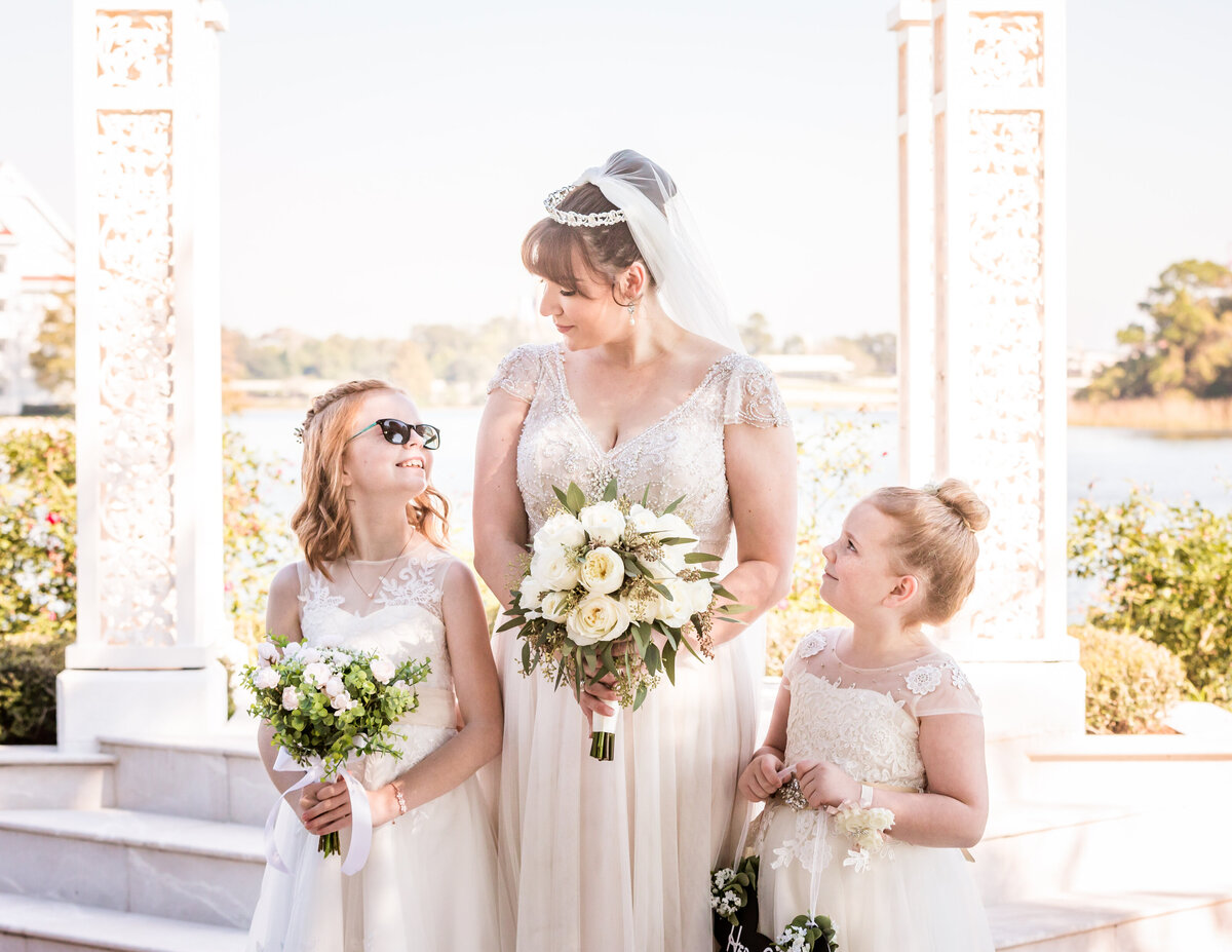 Bride with Flower Girls at Disney Wedding Pavilion