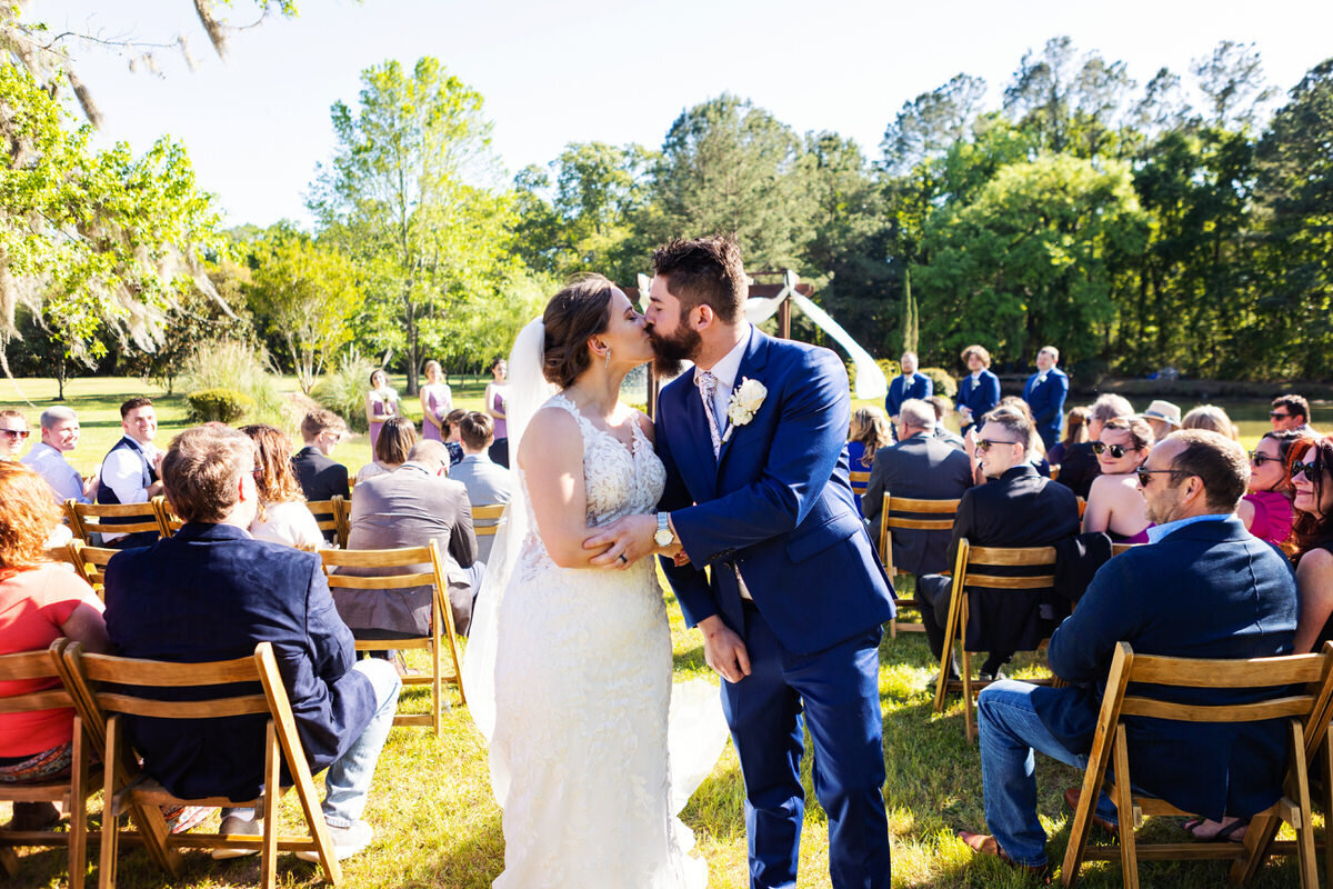 First kiss at Old Wide Awake Plantation Charleston Wedding Photographer