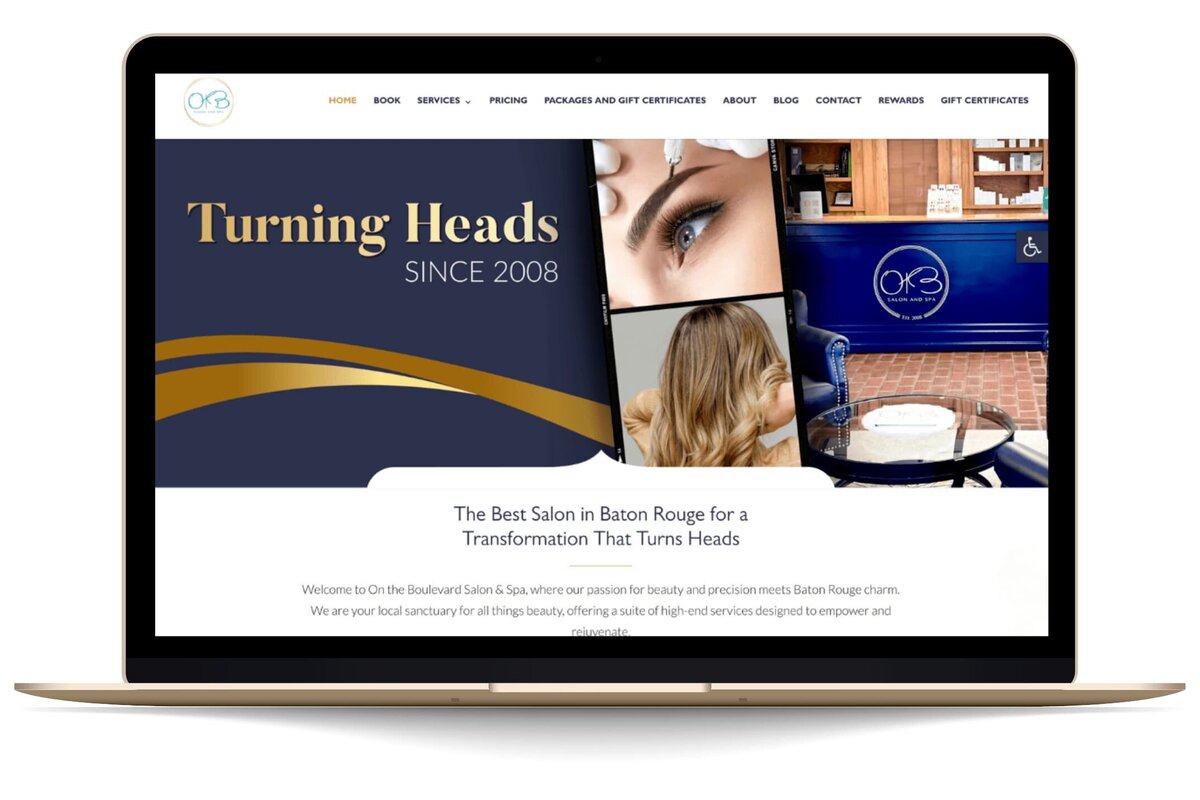 OTB salon macbook mockup for Rachelle Deem Portfolio. Wordpress Design and build